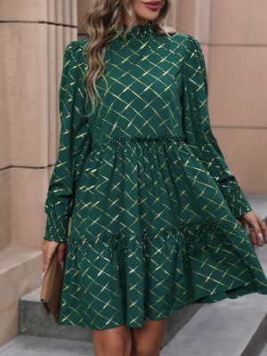 Chic Diamond Long Sleeve Dress for Autumn Women’s Fashion