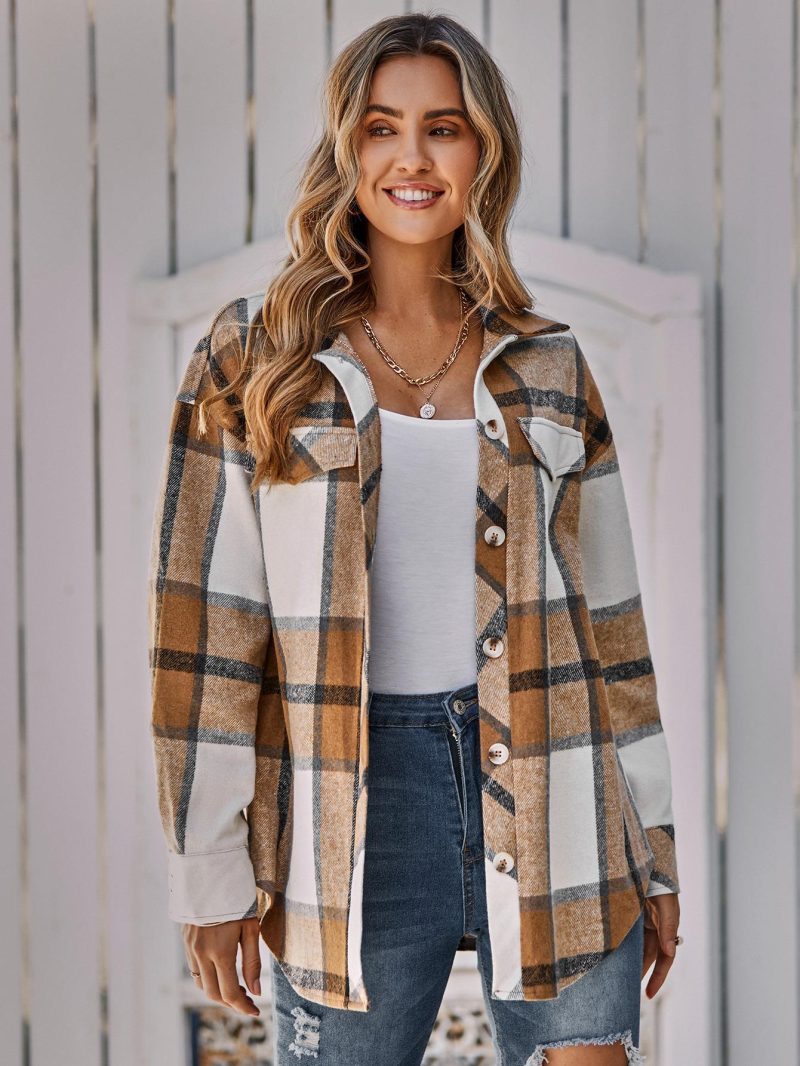 Plaid Single-Breasted Coat - Autumn Chic - Image 3