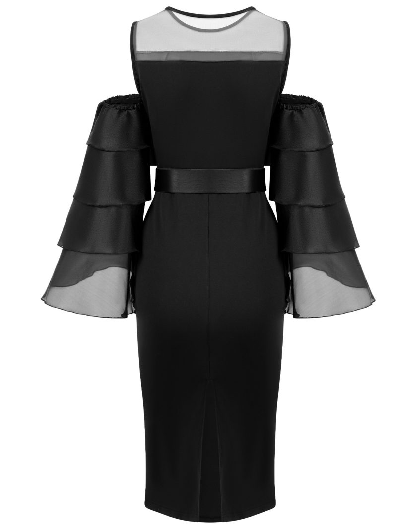 Mesh Stitching Belt Dress - Image 5