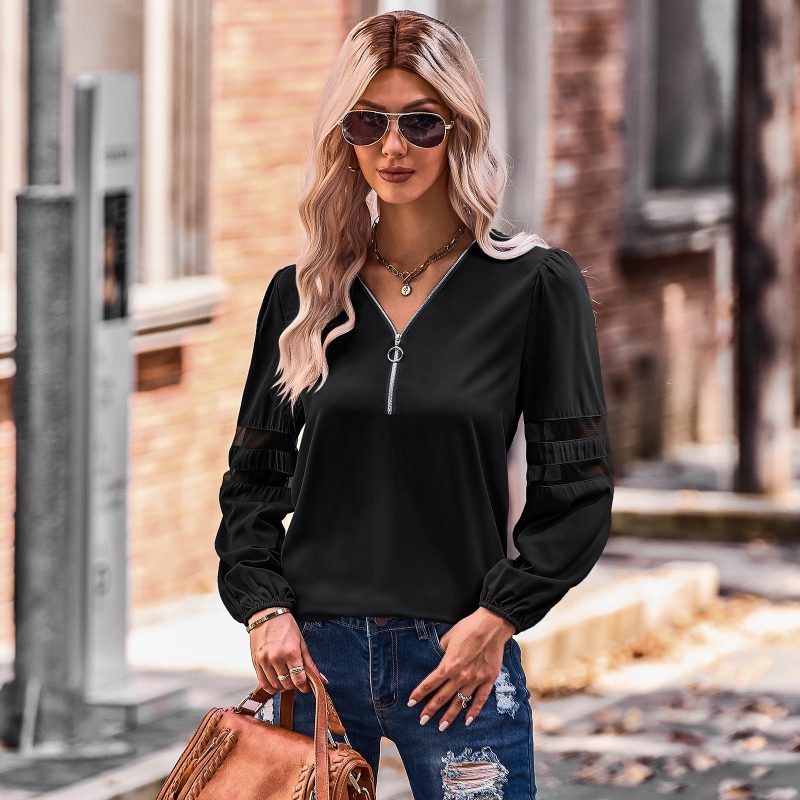 Hollowed Out V-Neck Pullover Shirt - Women's Autumn Tops - Image 3