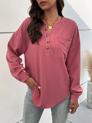 Solid Color Long Sleeve Shirt – Casual Spring