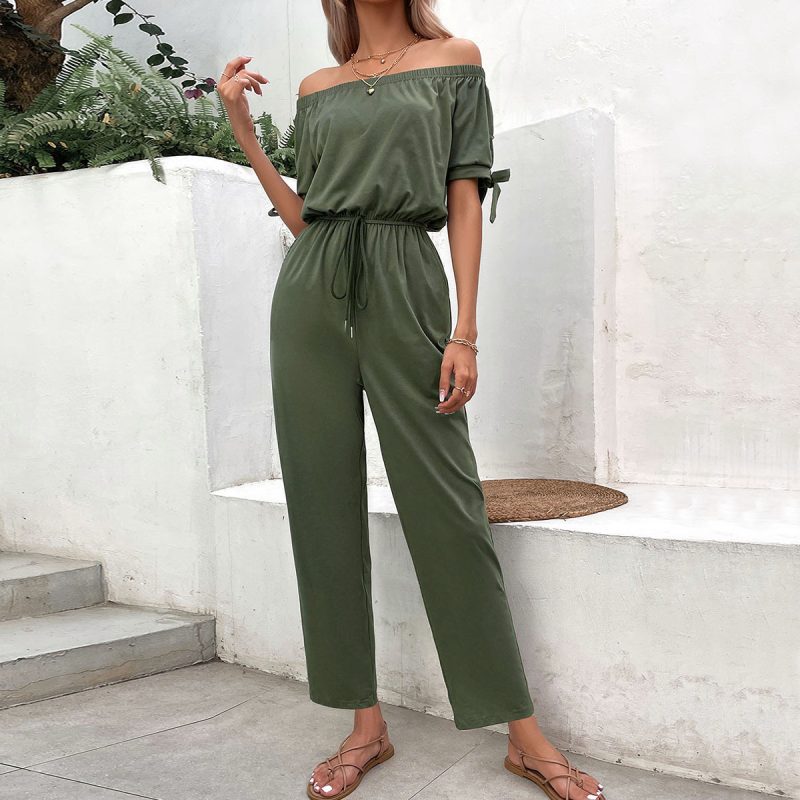 Off-Shoulder Solid Jumpsuit - Summer Chic - Image 2