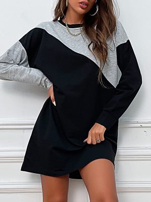 Contrast Color Loose Sweater Dress