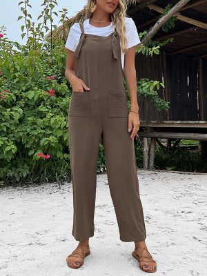 Solid Color Cropped Straight Bib Women’s Jumpsuit