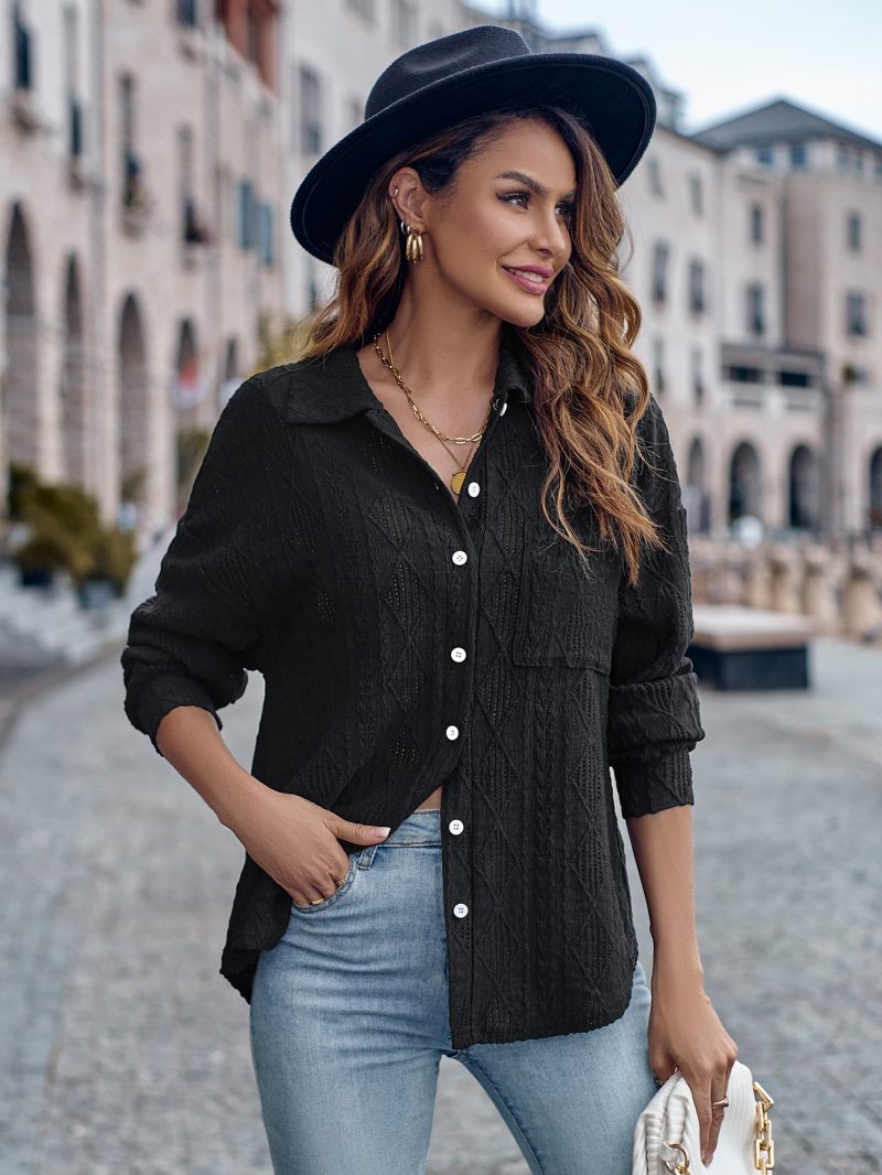 Loose Long Sleeve Collared Single-Breasted Shirt - Image 3