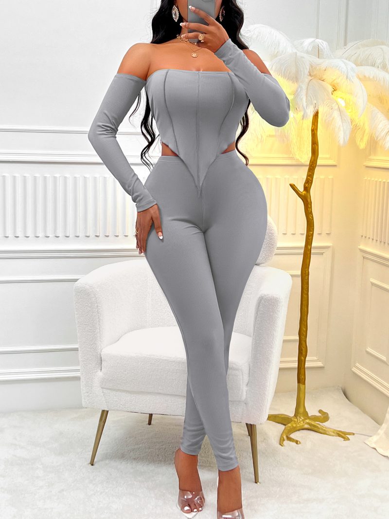 Solid Color Off-Shoulder Suit - Fall/Winter Sexy - Image 3