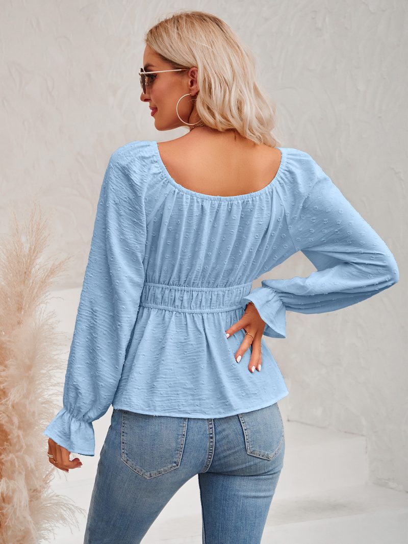 Chic Round Neck Ruffle Sleeve Top for Women - Image 3