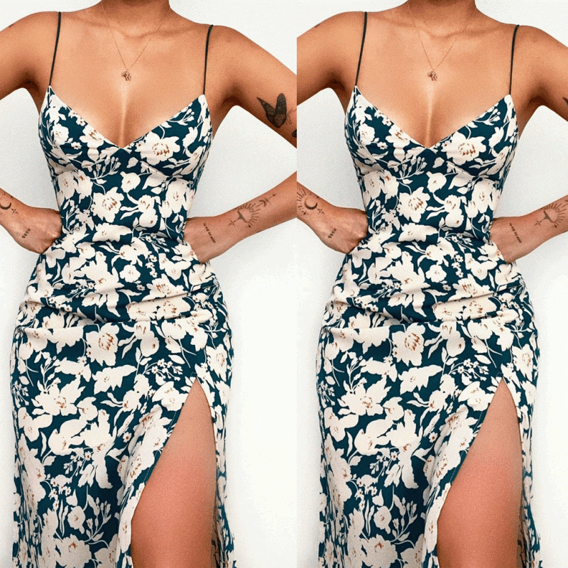 Digital Floral V-neck Strap Dress - Spring/Summer - Image 5