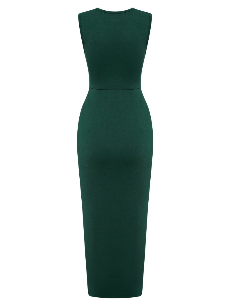 Casual Split Maxi Dress - Solid Color for Spring/Summer - Image 4
