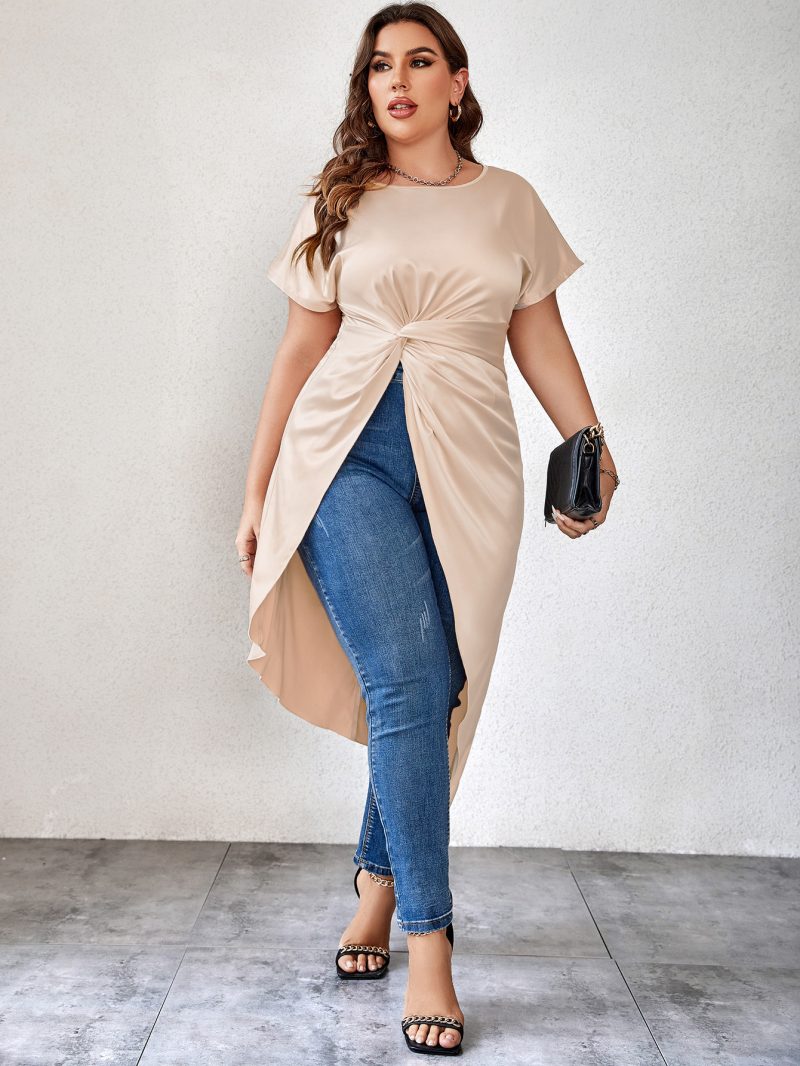 Solid Color Twist Sleeve Shirt - Plus Size - Image 4