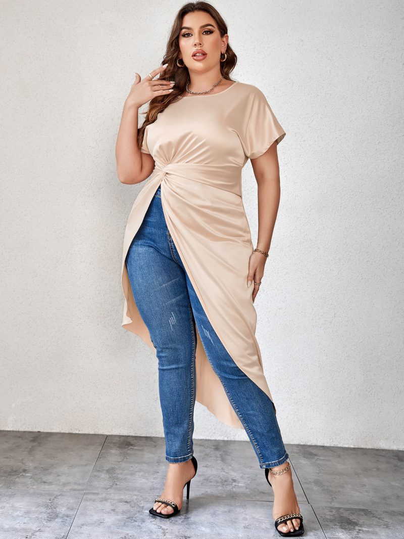 Solid Color Twist Sleeve Shirt - Plus Size - Image 2