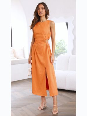 Sweet Solid Color Waist-Tight Dress – Summer