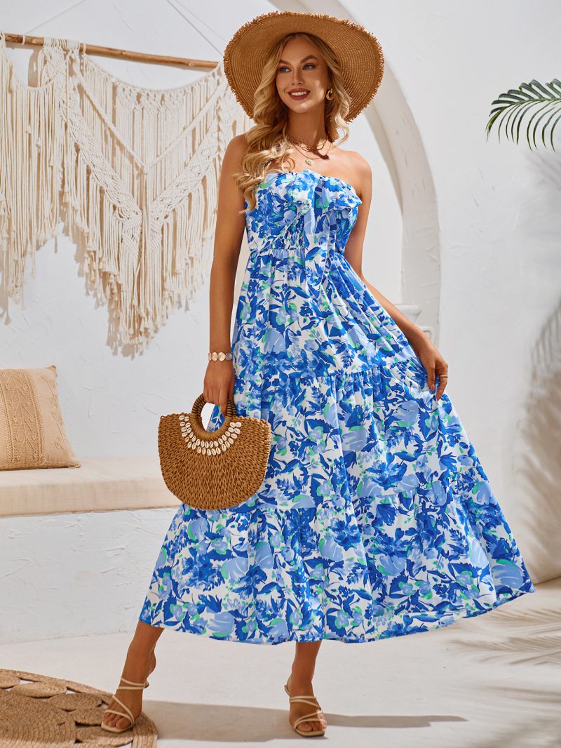 Vacation-Ready Smocking Halter Dress - Self Design - Image 2