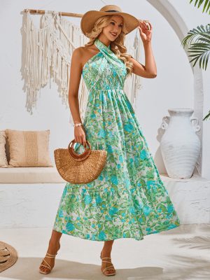 Vacation-Ready Smocking Halter Dress – Self Design