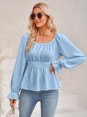 Chic Round Neck Ruffle Sleeve Top for Women