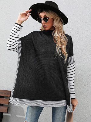 Striped Mock-Neck Long Sleeve Sweater