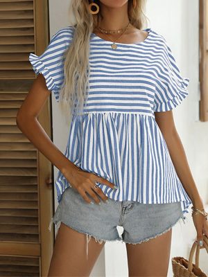 Striped Short Sleeve Pullover – Women’s Loose Summer Top