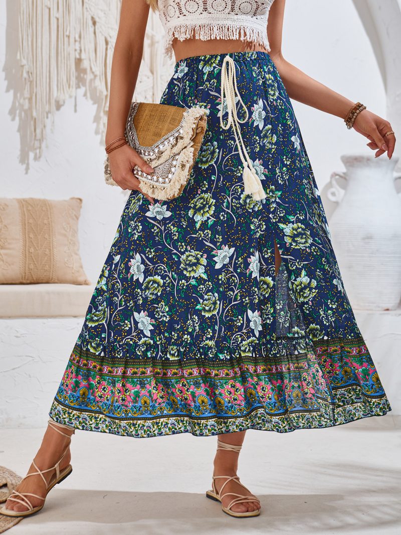 Printed Drawstring Skirt - Summer - Image 3