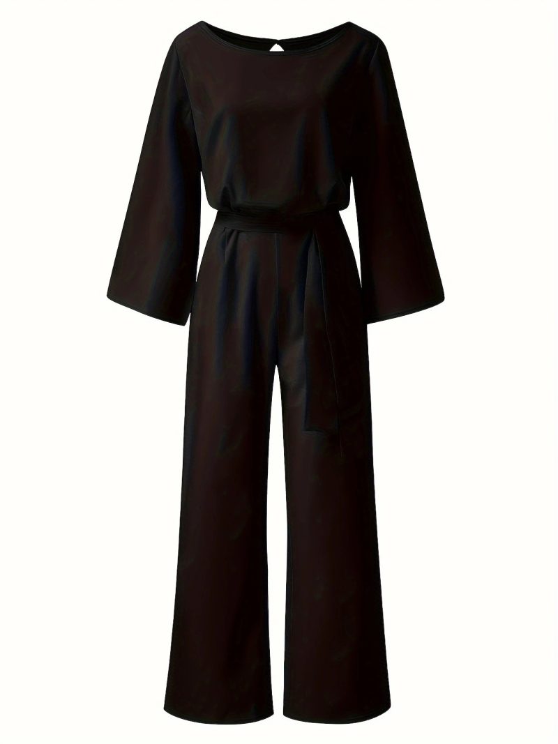 Round Neck Solid Color One-Piece Trousers - Fall - Image 4