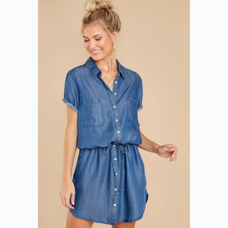 Casual Belt Denim Dress - Spring/Summer - Image 3