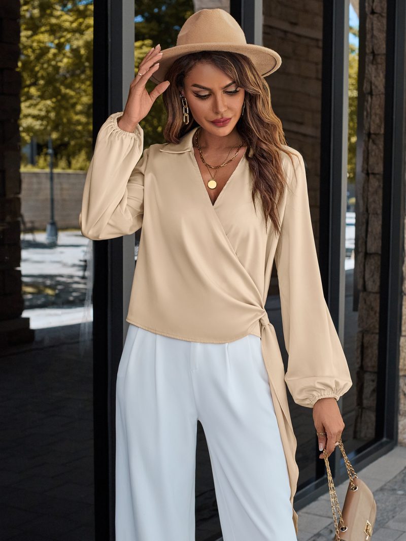 Casual V-Neck Ribbon Top - Fall/Winter Trendy Chic - Image 2