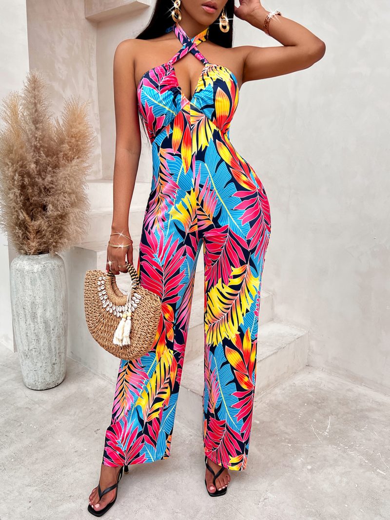 Printed Sleeveless Halter Jumpsuit - Image 4