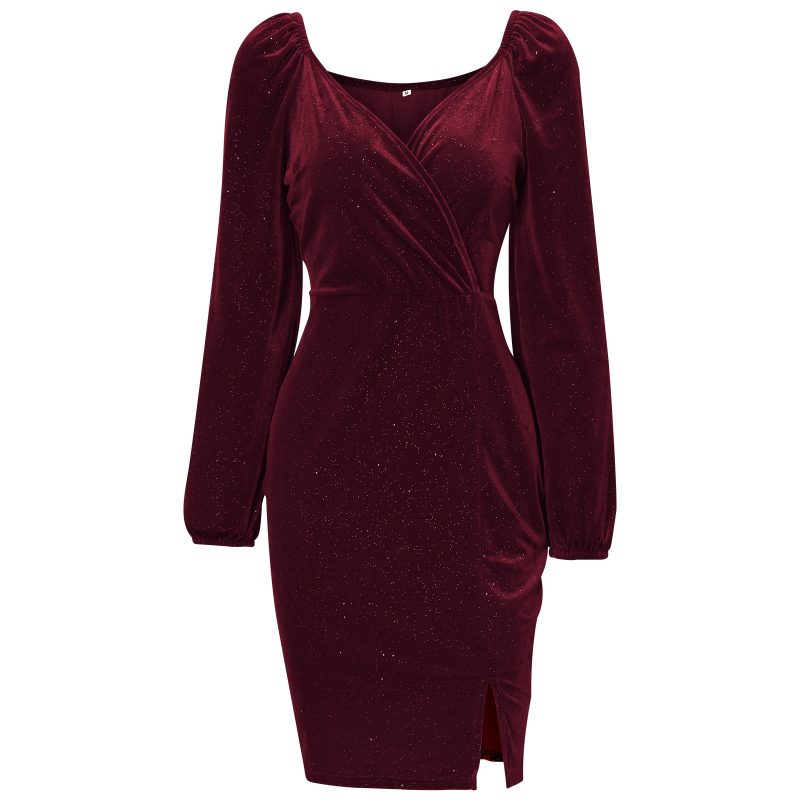 Velvet V-Neck Sexy Dress - Winter Glam - Image 5