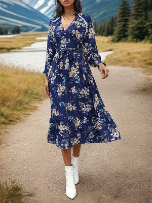 Long Sleeve Floral Print Dress for Women