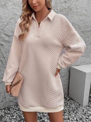 Solid Color Polo Collar Sweater Dress – Autumn Chic