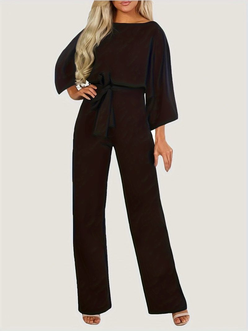 Round Neck Solid Color One-Piece Trousers - Fall - Image 2