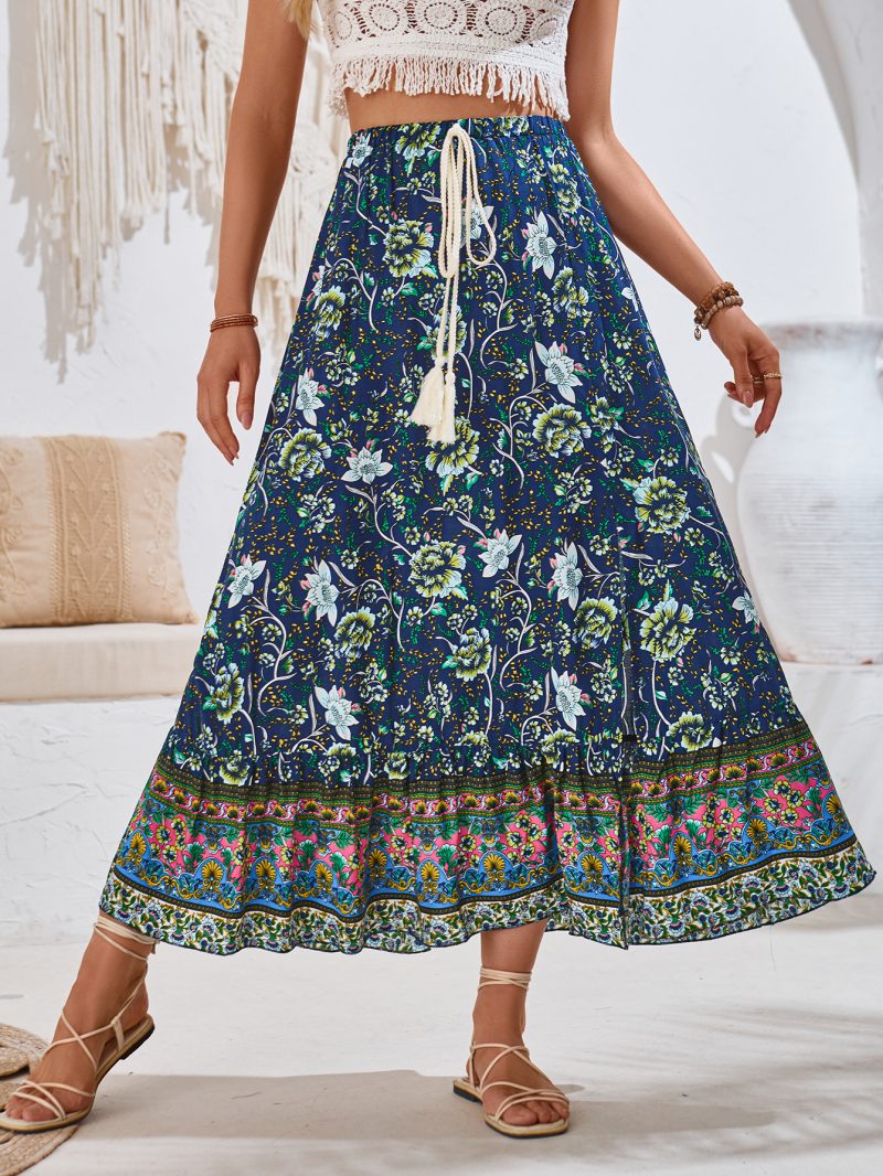 Printed Drawstring Skirt - Summer - Image 4