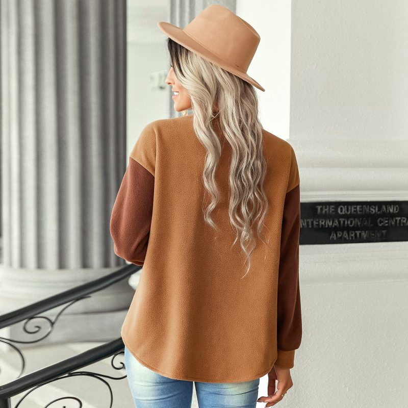 Chic Colorblock Woolen Coat for Autumn Winter - Image 2