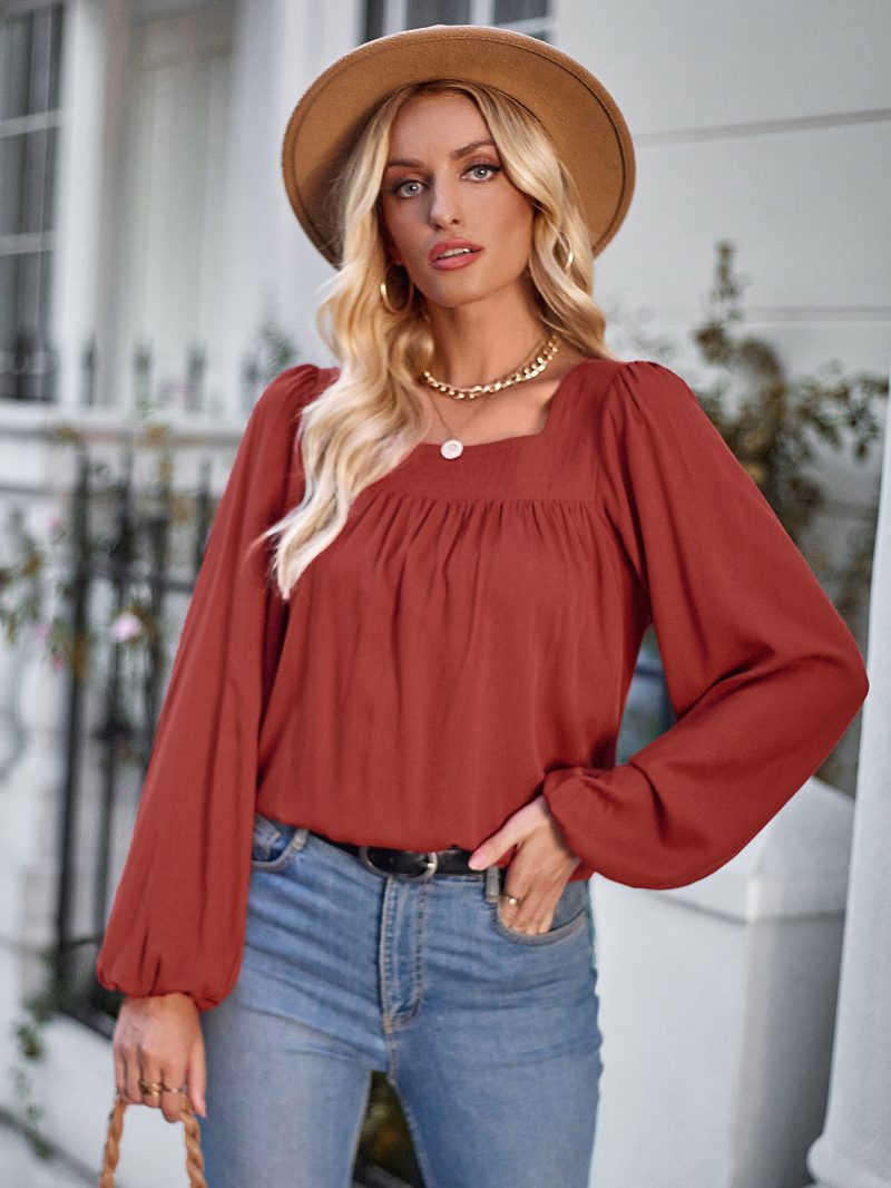 Chic Square Collar Slim Fit Long-Sleeved Top - Image 3