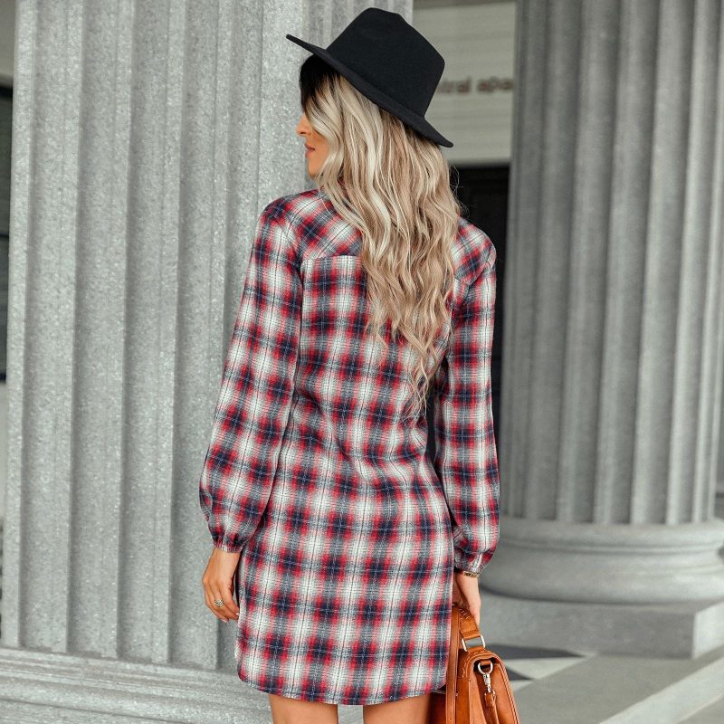 Lace-up Waist Plaid Dress: Cozy & Stylish - Image 2