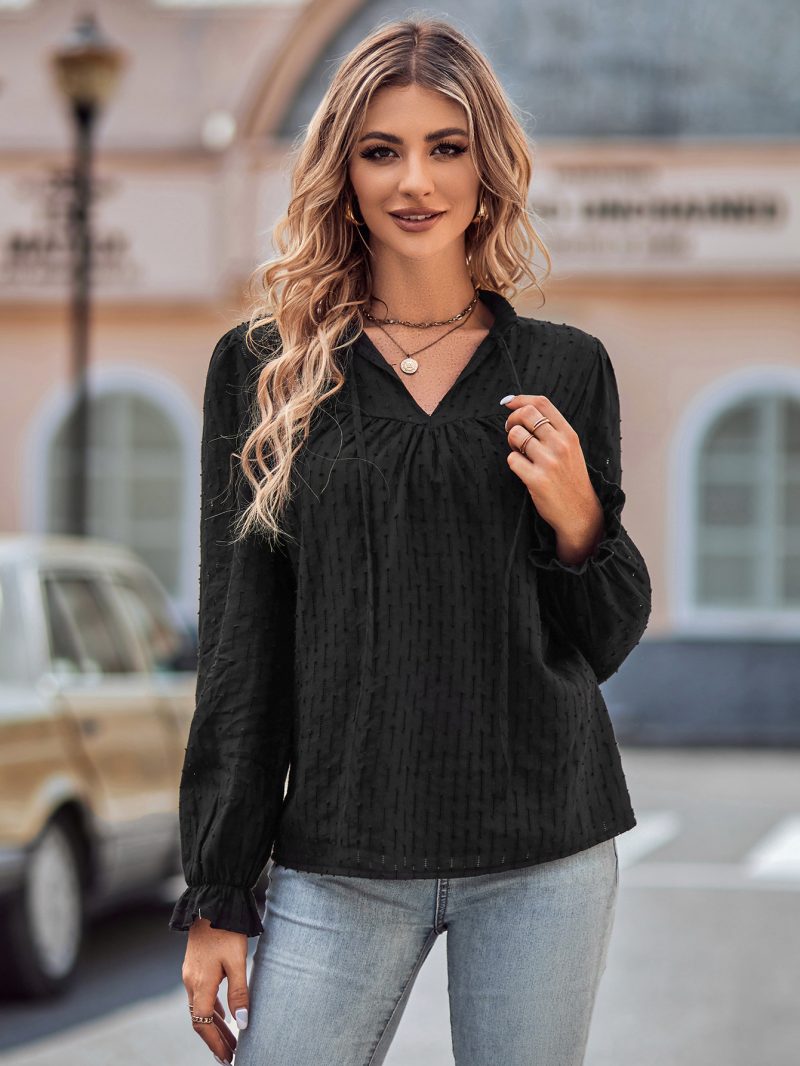 Slim Fit V-Neck Streamer Long Sleeve Top - Image 2