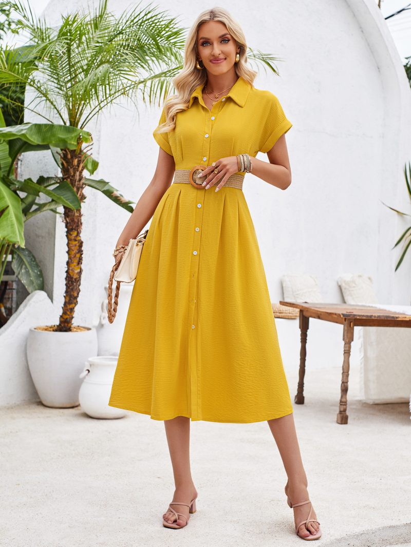 Polo Collar Pleated Dress - Summer - Image 3