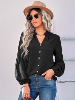 Swiss Polka Dot V-neck Pullover: Early Autumn Style