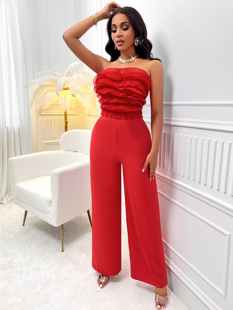 Solid Color Off-Neck Jumpsuit - Summer - Image 2