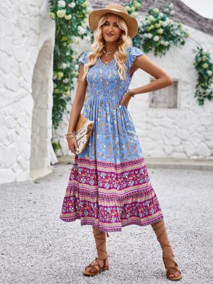 Bohemian Print Dress – Summer Casual V-neck