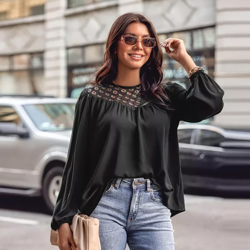 Lace Stitching Long Sleeve Top - Autumn/Winter - Image 2