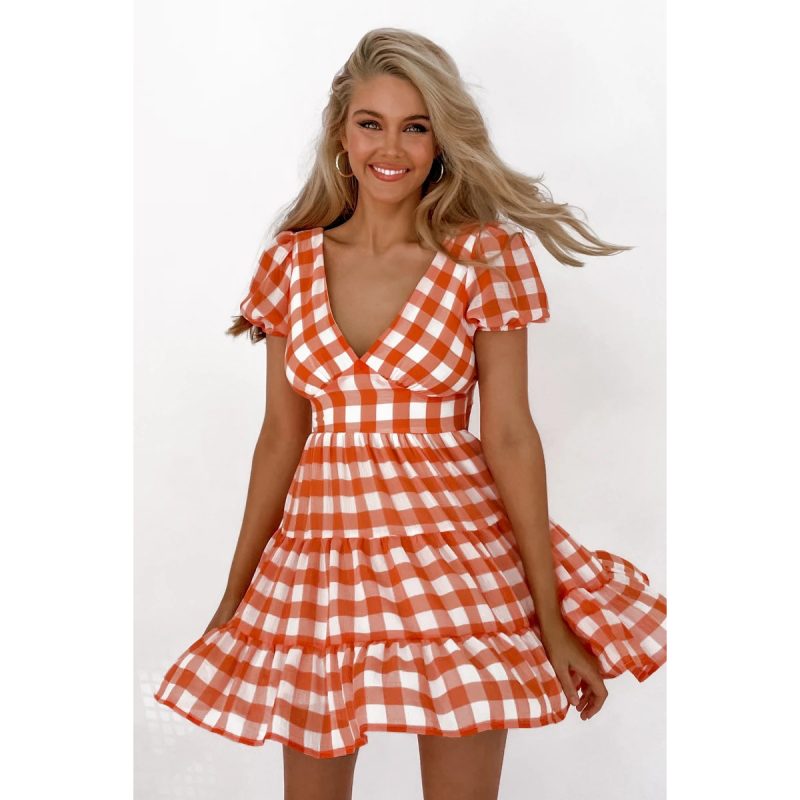 Plaid Printed Chiffon Dress - Spring/Summer - Image 4