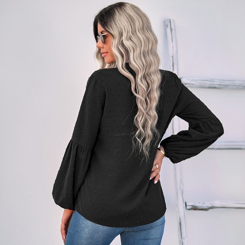 Swiss Polka Dot V-neck Pullover: Early Autumn Style - Image 2
