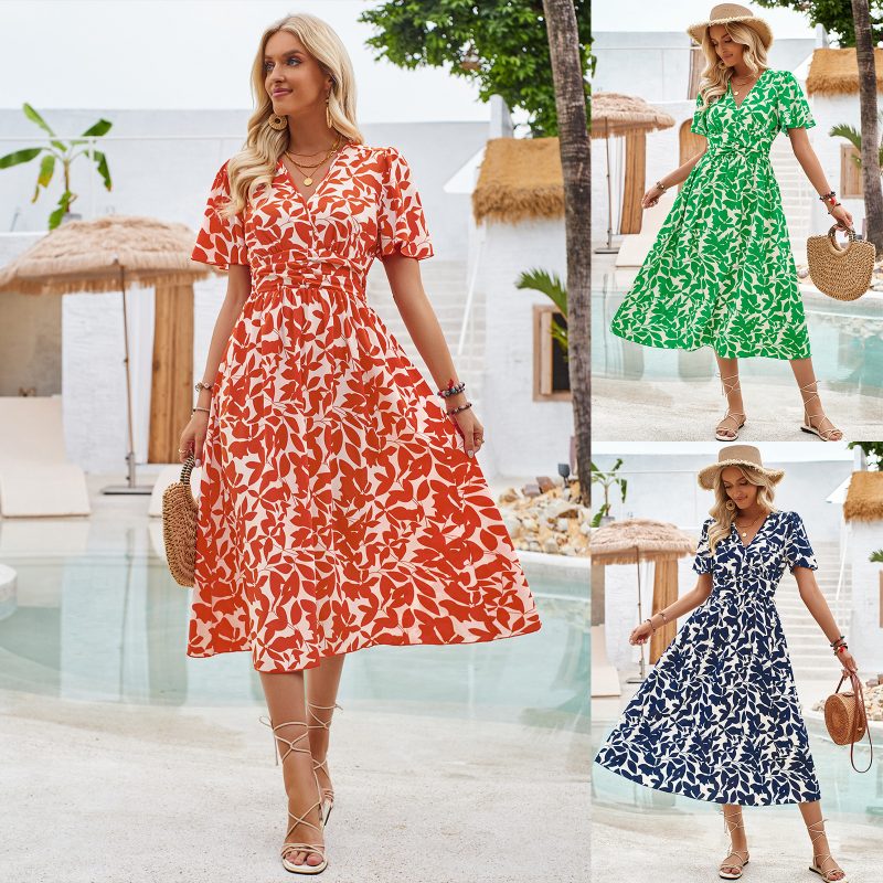 Floral Print Waist-Controlled Dress - Summer - Image 4