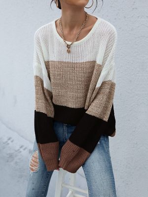 Effortless Chic: Loose Color Matching Long Sleeve Sweater