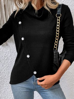 Chic Long Sleeve Irregular Asymmetric Black Sweater