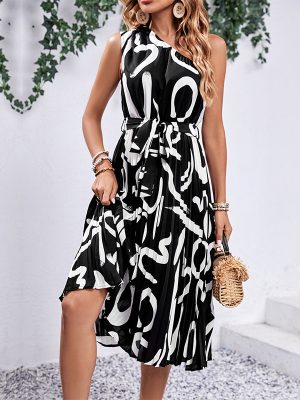 Letter Graphic Printing Sloping Shoulder Dress