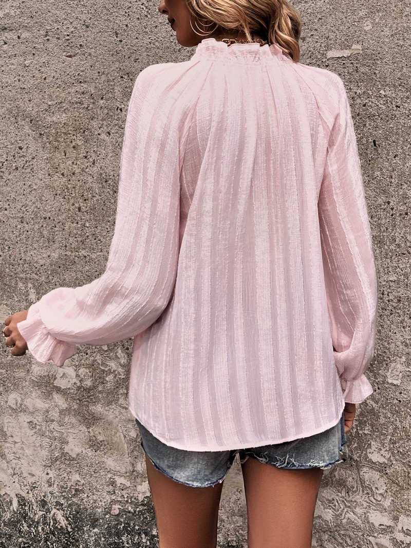 V-neck Ruffle Sleeve Shirt - Autumn Elegance - Image 5