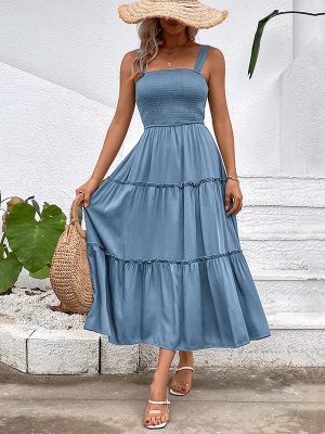 Solid Color Sling Summer Dress – Women’s Fashion