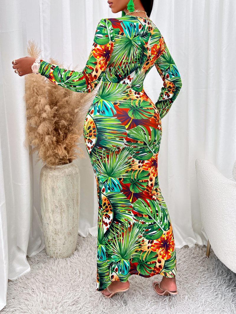 Sexy Printed V-neck Dress - Autumn/Winter - Image 4