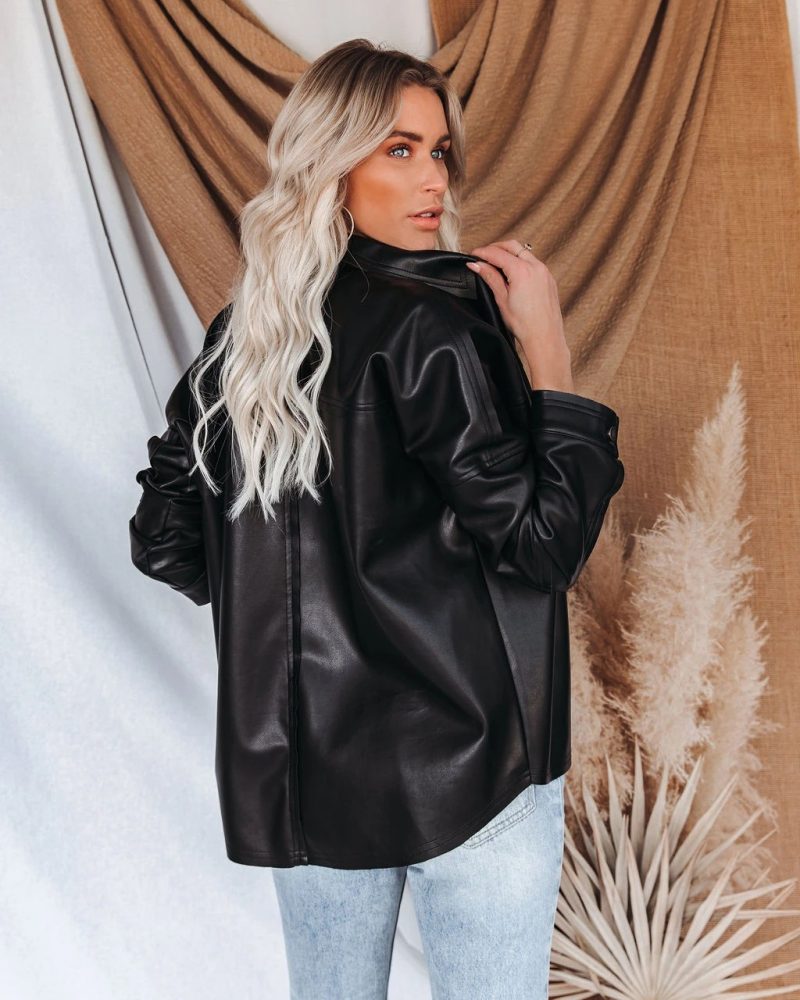 Street Collared Leather Coat - Autumn/Winter - Image 6